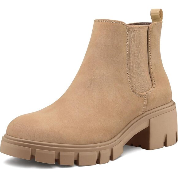 mysoft Women's Platform Chelsea Boots Lug Sole Slip On Chunky Block Heel - Picture 1 of 7